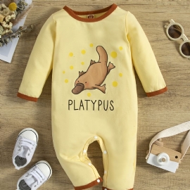 Nyfødt Spedbarnsjakke Langermet Tegneserie Dyreprint Jumpsuit For Baby Jenter Gutter Småbarnsklær