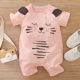 Nyfødte Baby Jenter Jumpsuit Unisex Erme Skjorter Med Sweet Cat Print