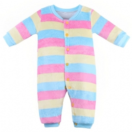 Pastell Stripete Varm Langermet Fleece Jumpsuit