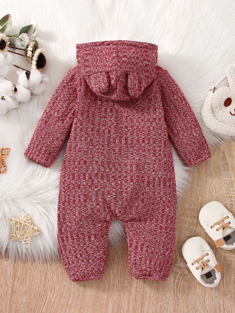 Rose Rød Flanell Fleece Jumpsuit Med Hette