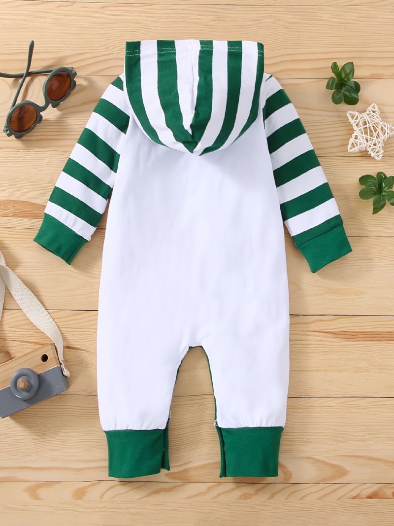 Småbarn Baby Grønn Stripete Hette Jumpsuit Bokstavtrykk Langermet Bukse For Gutter Jenter
