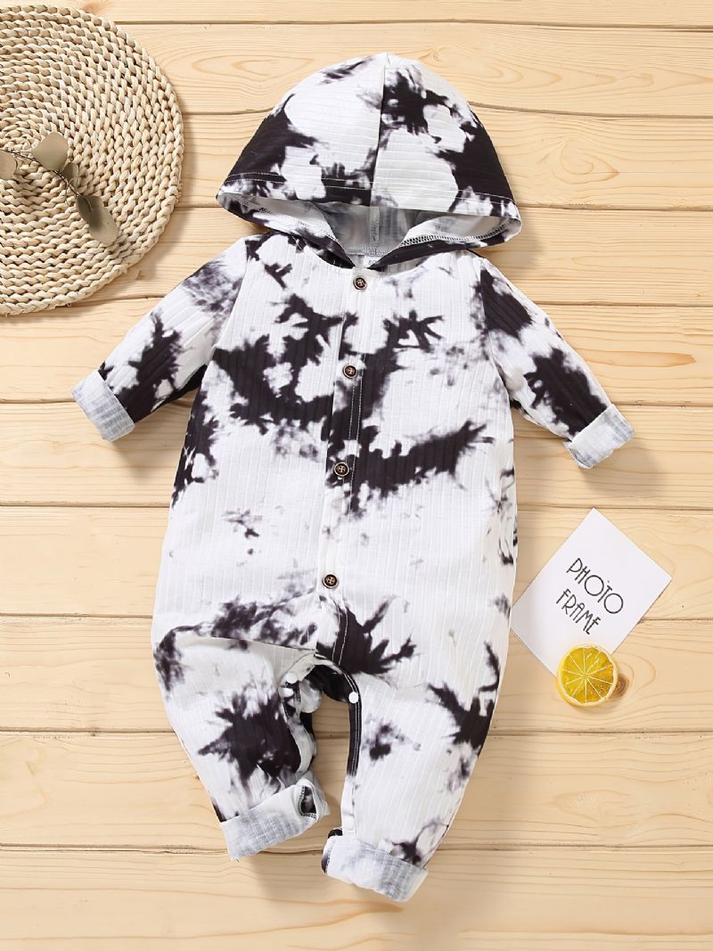 Småbarn Baby Hette Jumpsuit Tie Dye Langermet Romper For Gutter Jenter