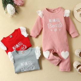 Småbarn Baby Jenter Jumpsuit Brev Broderi Rundhals Langermet Romper