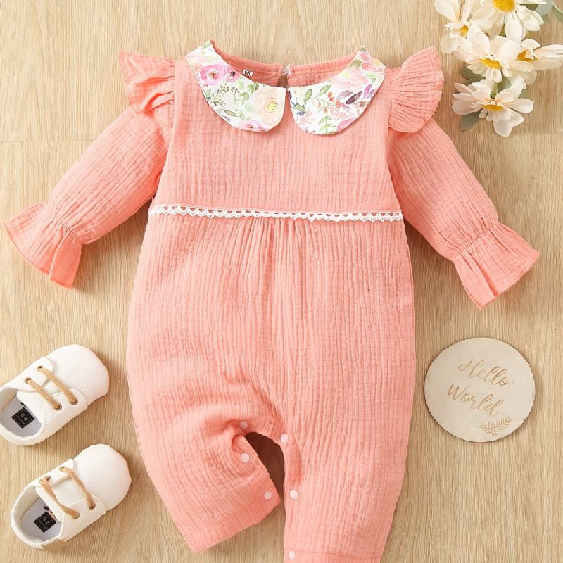 Småbarn Baby Jenter Jumpsuit Floral Doll Krage Flyveermer Langermet Romper