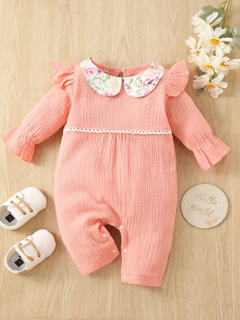 Småbarn Baby Jenter Jumpsuit Floral Doll Krage Flyveermer Langermet Romper