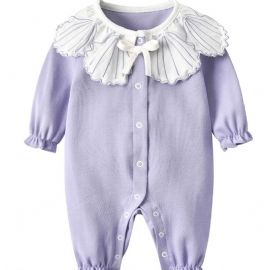 Småbarn Baby Jenter Jumpsuit Lilla Ruffle Krage Langermet Romper