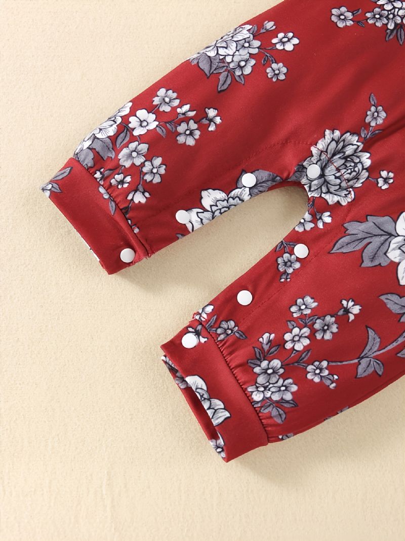 Småbarn Baby Jenter Jumpsuit Ruffle Langermet Rompers Med Blomstertrykk & Pannebånd Sett