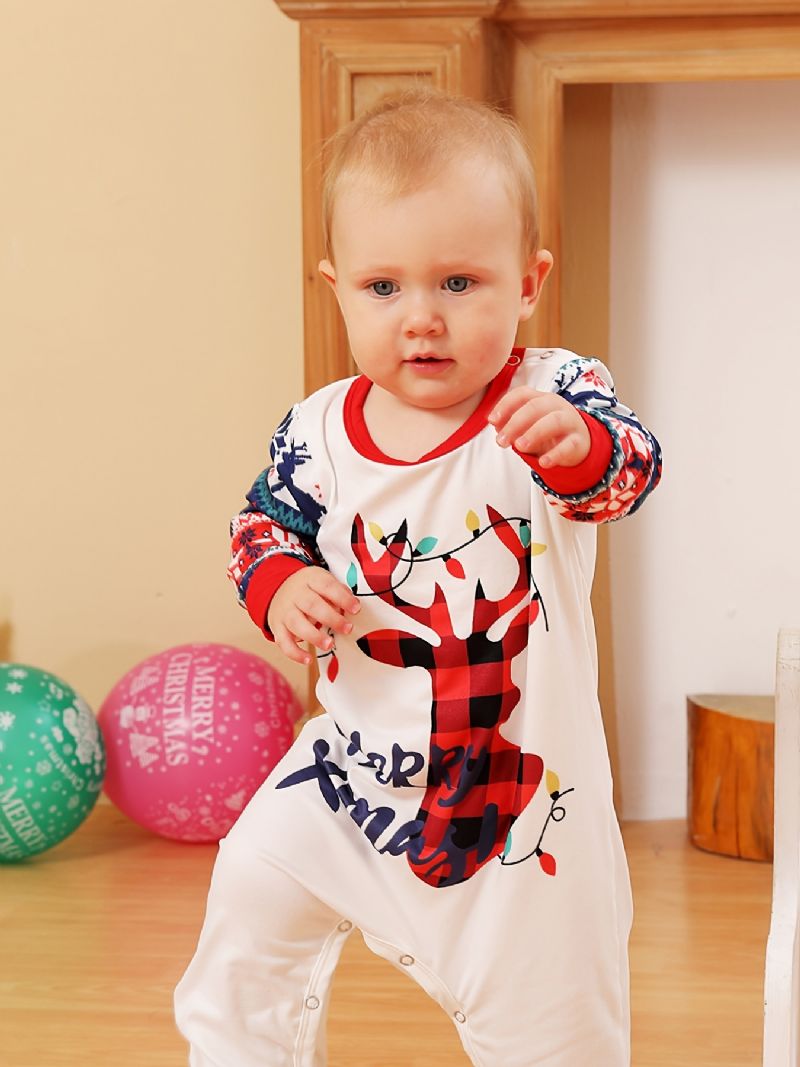 Småbarn Baby Jul Hjort Print Langermet Jumpsuit Rompers For Gutter Jenter