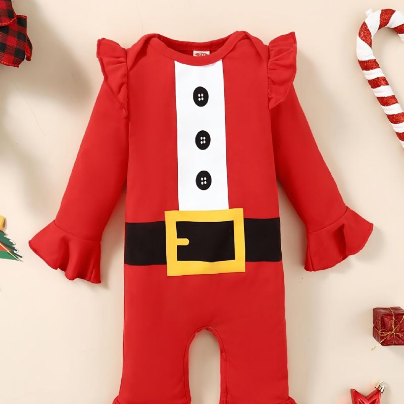 Småbarn Baby Jul Julenissen Print Langermet Jumpsuit Romper For Jenter