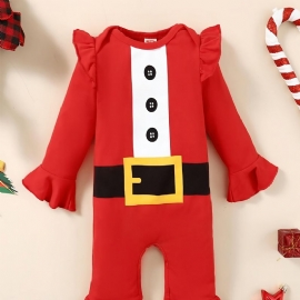 Småbarn Baby Jul Julenissen Print Langermet Jumpsuit Romper For Jenter