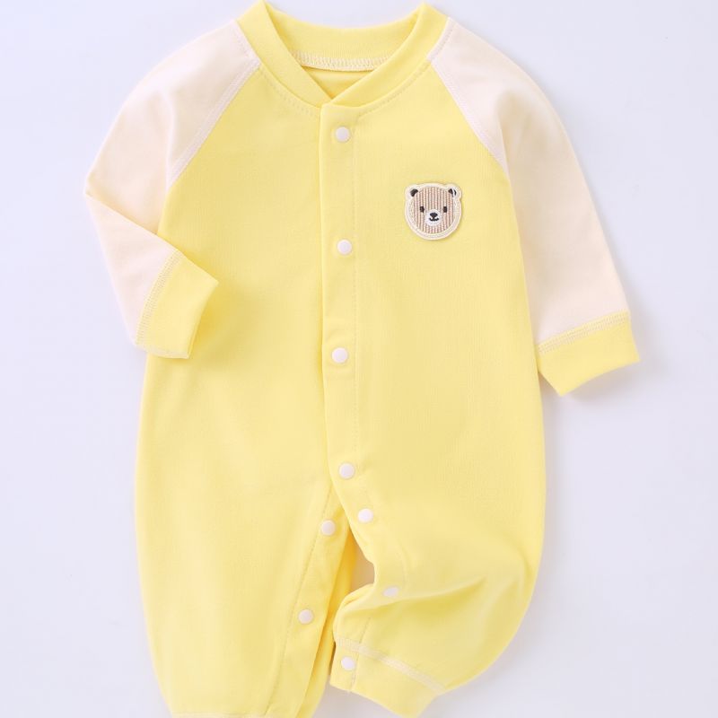 Småbarn Baby Jumpsuit Bjørn Broderi Rund Hals Langermet Romper For Gutter Jenter