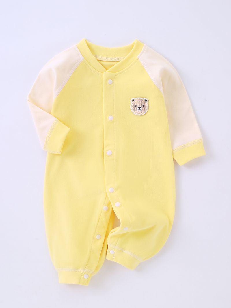 Småbarn Baby Jumpsuit Bjørn Broderi Rund Hals Langermet Romper For Gutter Jenter