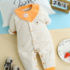 Småbarn Baby Jumpsuit Blomstertrykk Rundhals Langermet Varm Fortykningsbukse For Jenter Vinter