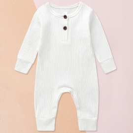 Småbarn Baby Jumpsuit Ensfarget Rundhals Langermet Romper For Gutter Jenter