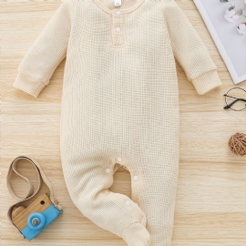 Småbarn Baby Jumpsuit Ensfarget Rundhals Langermet Romper For Gutter Jenter