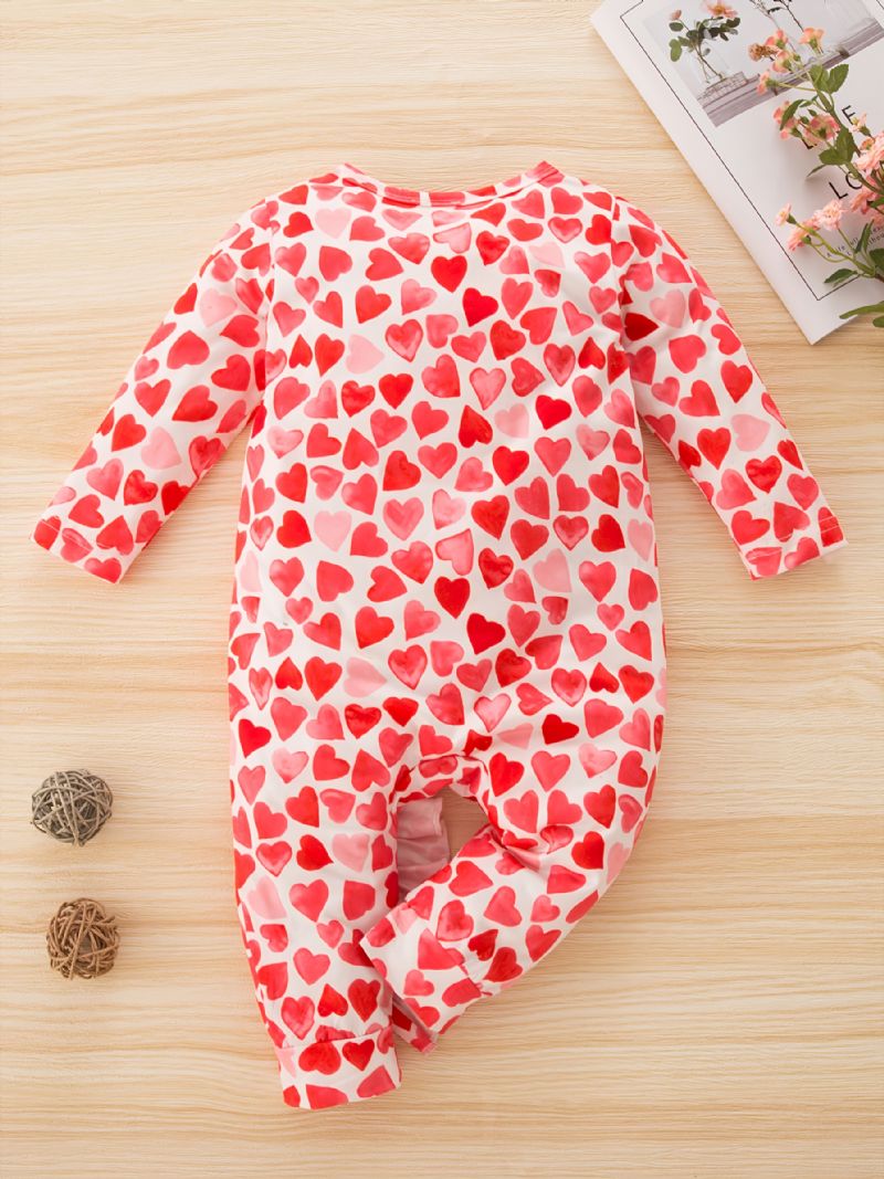 Småbarn Baby Jumpsuit Hjerte Print Rund Hals Langermet Romper For Jenter