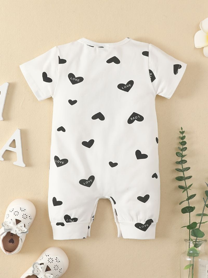 Småbarn Baby Jumpsuit Hjertetrykk Sløyfedekor Rundhals Kortermet Romper For Gutter Jenter