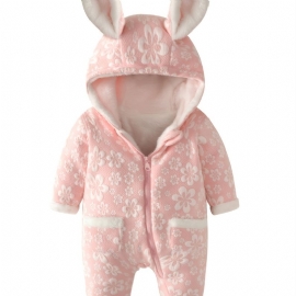Småbarn Baby Jumpsuit Kanin Blomster Print Langermet Glidelås Romper For Gutter Jenter