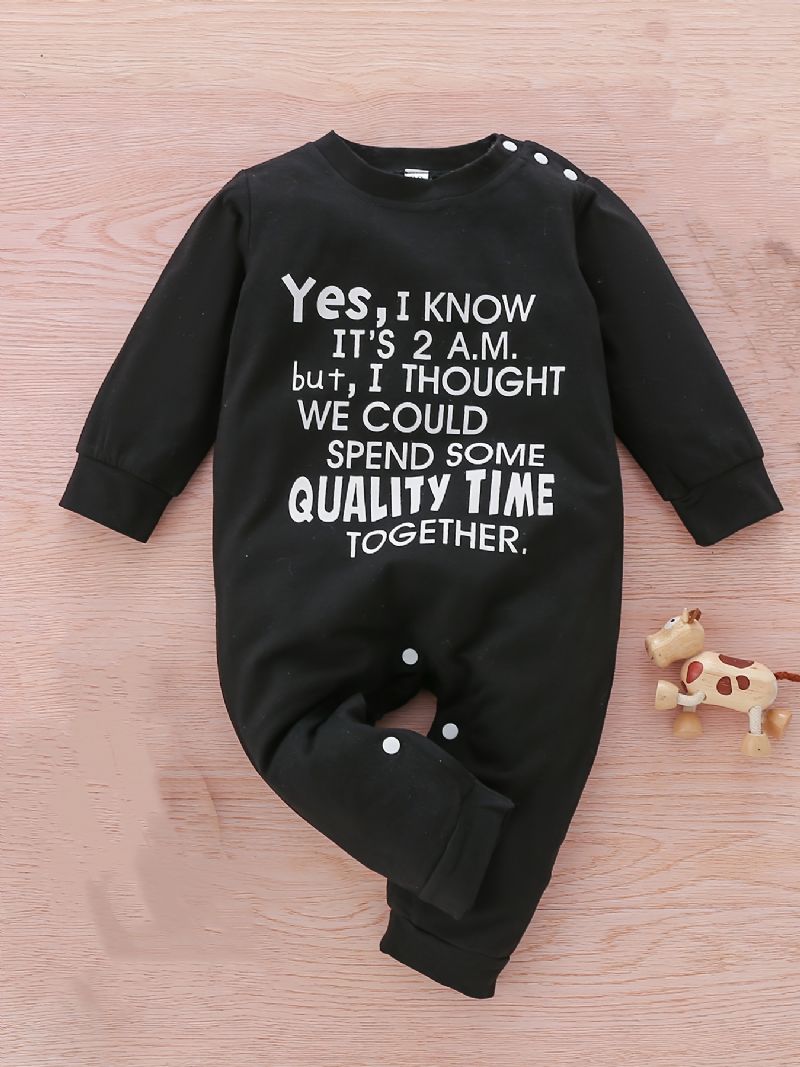 Småbarn Baby Jumpsuit Letter Print Rund Hals Langermet Romper For Gutter Jenter