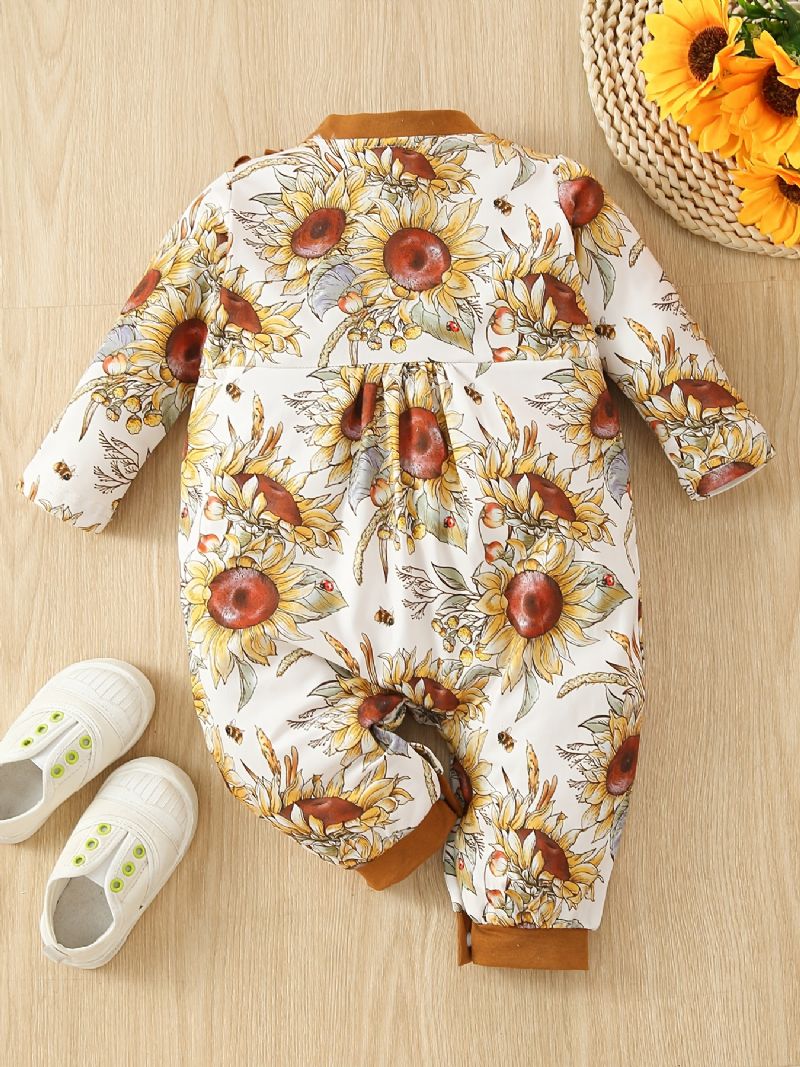 Småbarn Baby Jumpsuit Solsikke Print Rundhals Langermet Romper For Gutter Jenter