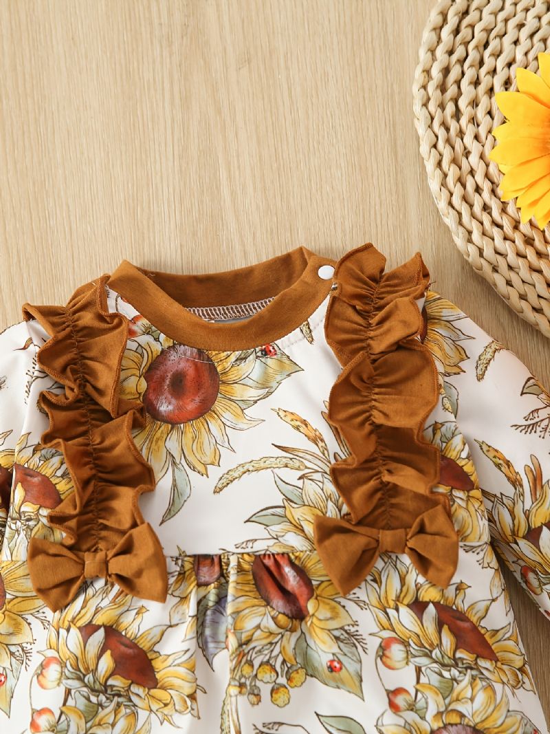 Småbarn Baby Jumpsuit Solsikke Print Rundhals Langermet Romper For Gutter Jenter