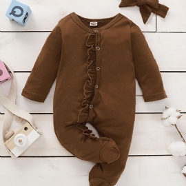 Småbarn Baby Jumpsuit Volang Trim Rund Hals Langermet Bukse Og Pannebånd For Gutter Jenter