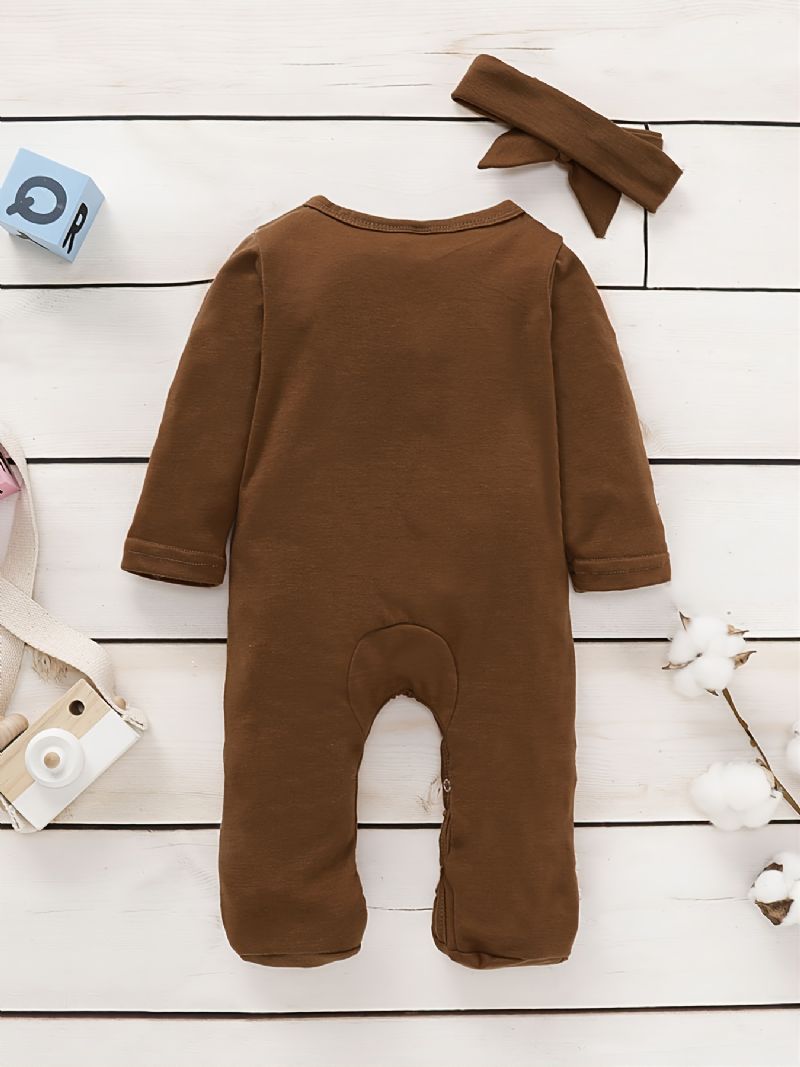 Småbarn Baby Jumpsuit Volang Trim Rund Hals Langermet Bukse Og Pannebånd For Gutter Jenter