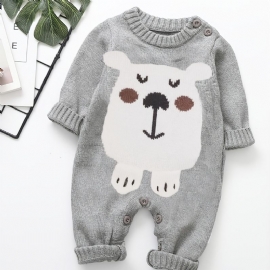 Småbarn Babygenser Jumpsuit Dyr Mønster Rundhals Langermet Romper For Gutter Jenter