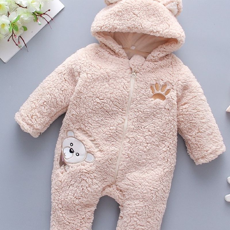 Småbarn Barnebroderi Bear Fortyket Hette Jumpsuit