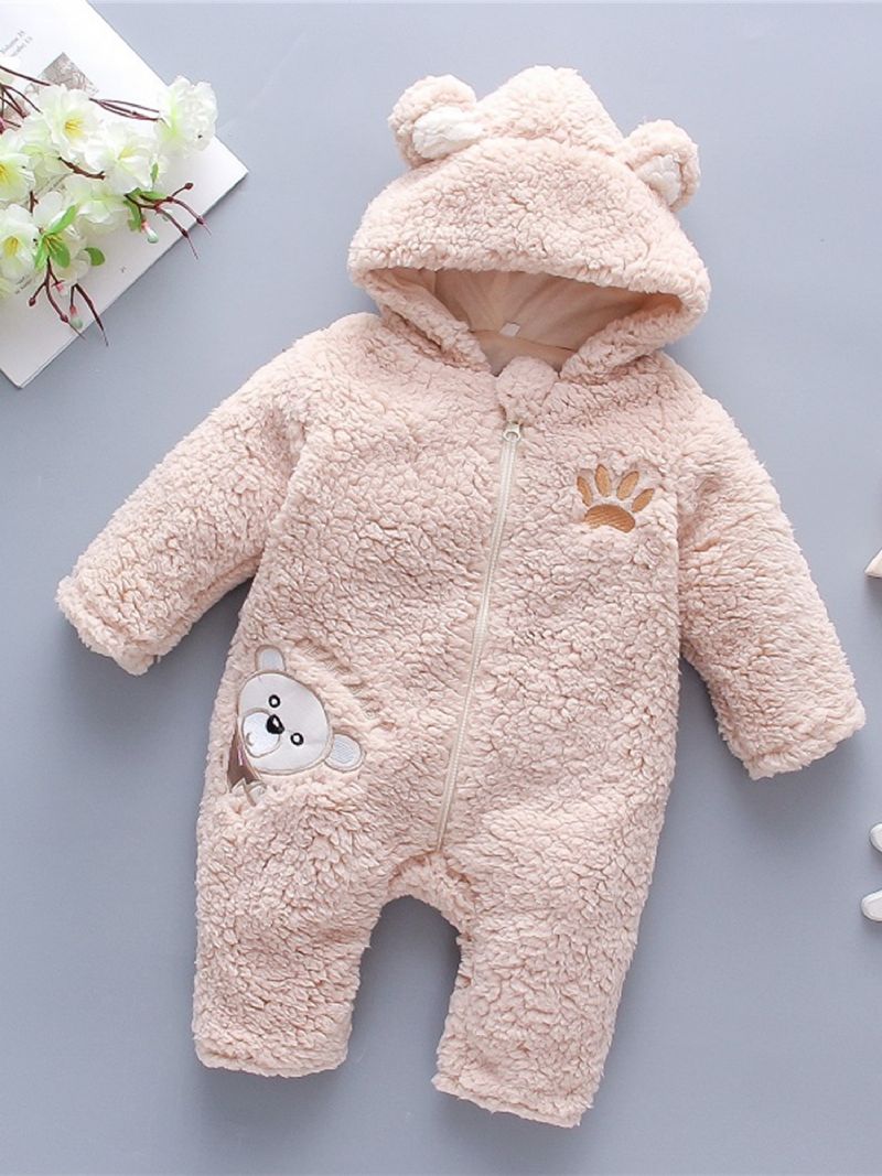 Småbarn Barnebroderi Bear Fortyket Hette Jumpsuit