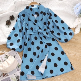 Småbarn Jenter Solid Polka Dots Puff Sleeve Collared Jumpsuit