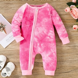 Småbarn Jumpsuit Med Glidelås Tie Dye Rundhals Langermet Romper For Gutter Jenter