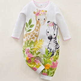 Småbarn Nyfødt Baby Jenter Romper Tegneserie Giraffe Sebra Printed Jumpsuit