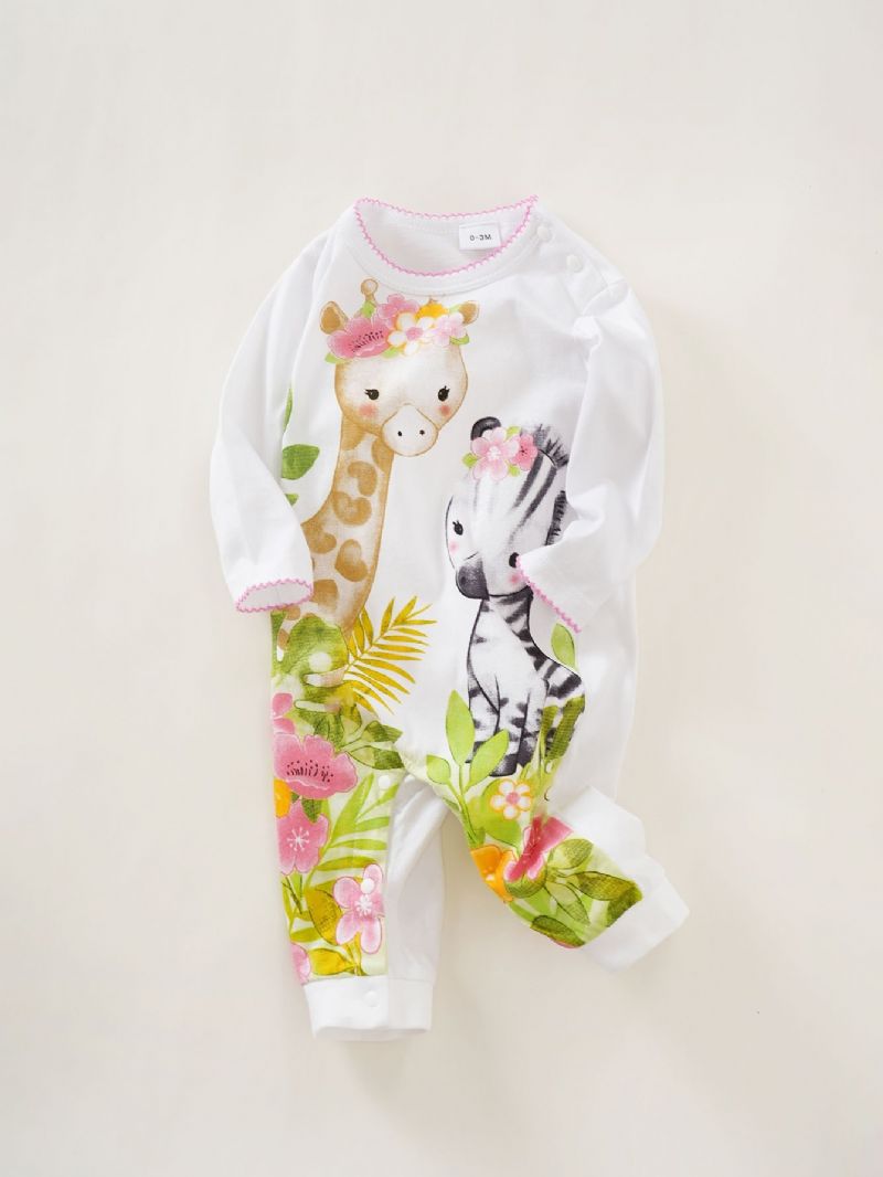 Småbarn Nyfødt Baby Jenter Romper Tegneserie Giraffe Sebra Printed Jumpsuit