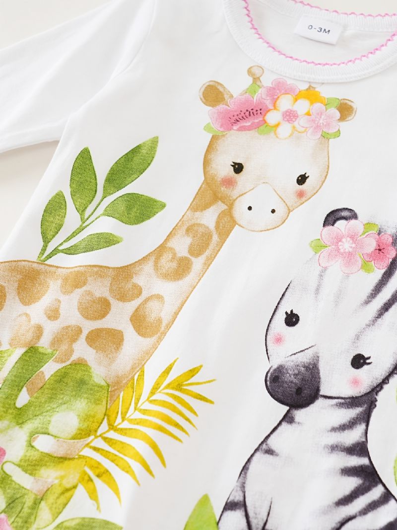 Småbarn Nyfødt Baby Jenter Romper Tegneserie Giraffe Sebra Printed Jumpsuit