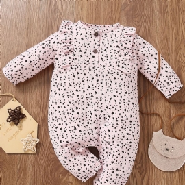 Småbarnsbaby Full Av Trykte Stjerner Langermet Volanger Jumpsuit Romper For Jenter