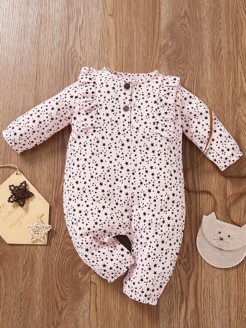 Småbarnsbaby Full Av Trykte Stjerner Langermet Volanger Jumpsuit Romper For Jenter