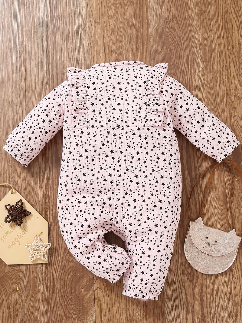 Småbarnsbaby Full Av Trykte Stjerner Langermet Volanger Jumpsuit Romper For Jenter