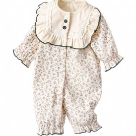 Spedbarn Baby Jenter Floral Rulle Langermet Rund Hals Ruffled Jumpsuit Barneklær