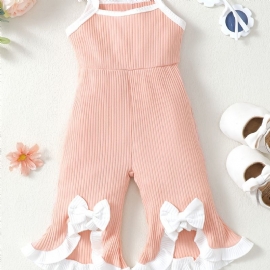 Spedbarn Baby Jenter Sløyfe Ruffle Ribbet Strikket Cami Flare Leg Jumpsuit