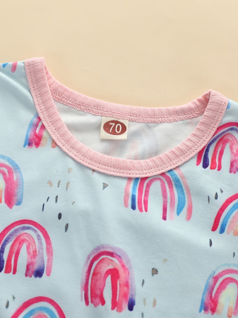 Spleising For Spedbarn Langermet Jumpsuit Med Regnbuetrykk For Baby Jenter Småbarnsklær