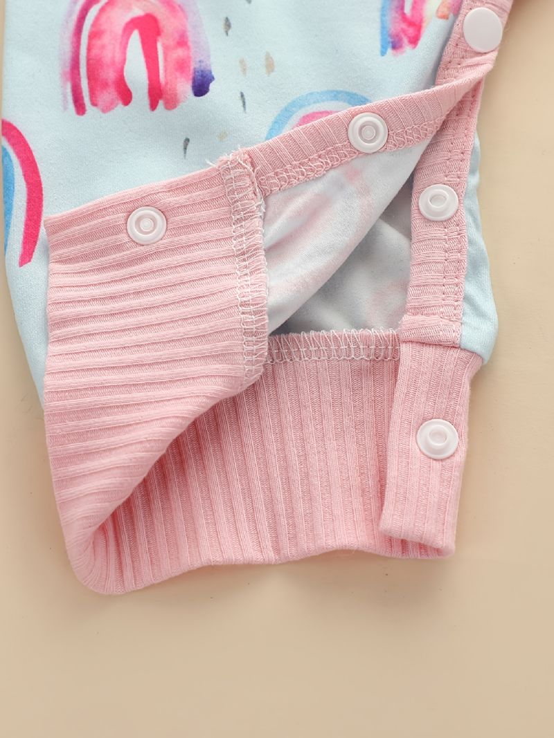 Spleising For Spedbarn Langermet Jumpsuit Med Regnbuetrykk For Baby Jenter Småbarnsklær