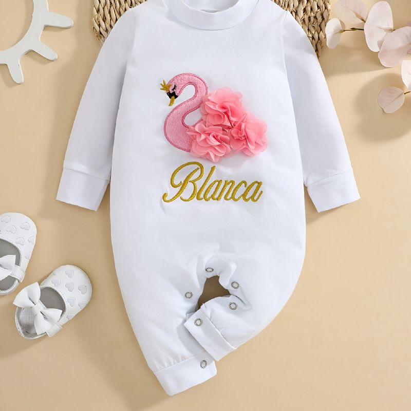 Unisex Baby Langermet Jumpsuit Romper Med Swan Design