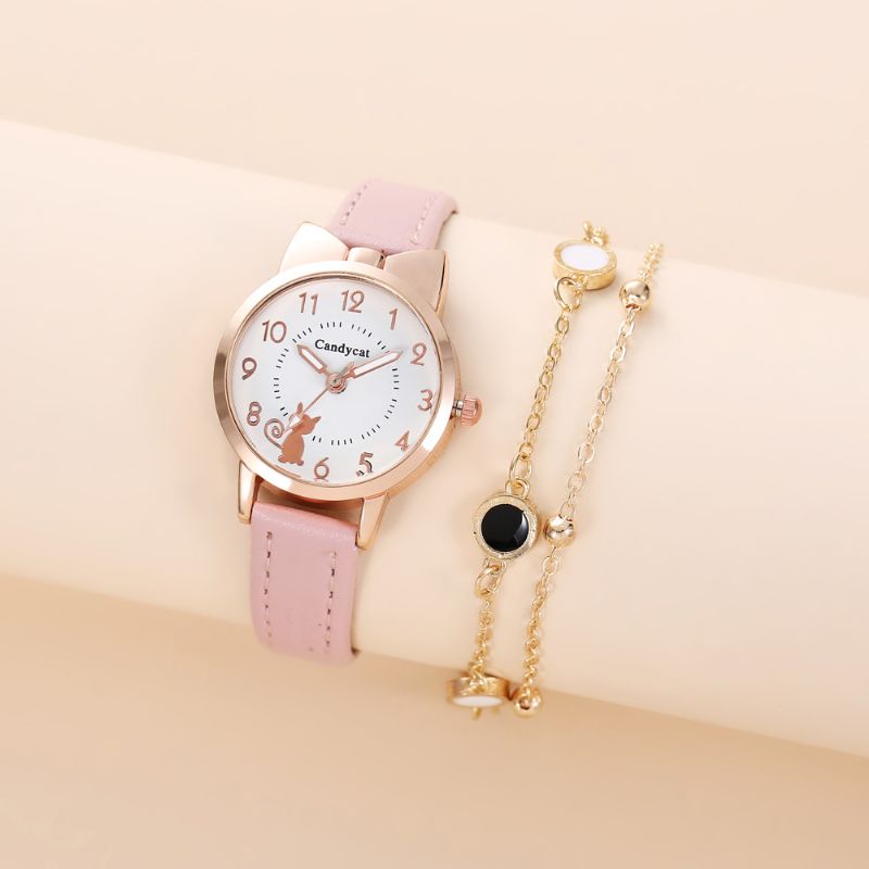 2pc Jenter Animal Print Watch + Armbåndsett