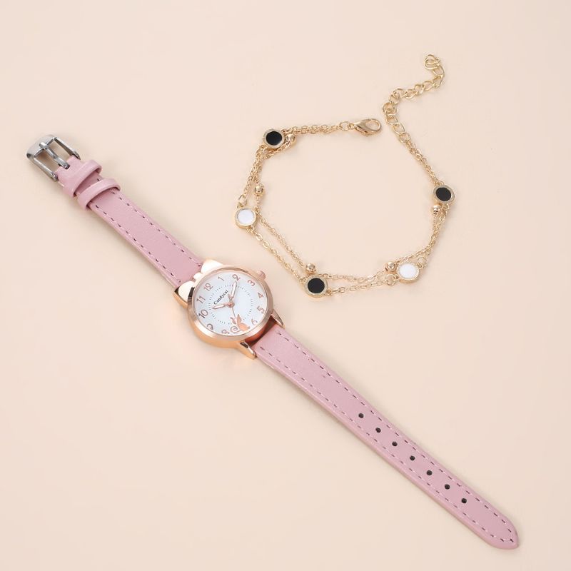 2pc Jenter Animal Print Watch + Armbåndsett