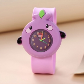 Barnas Fasjonable Chic Cute Purple Rund Cartoon Slap Watch