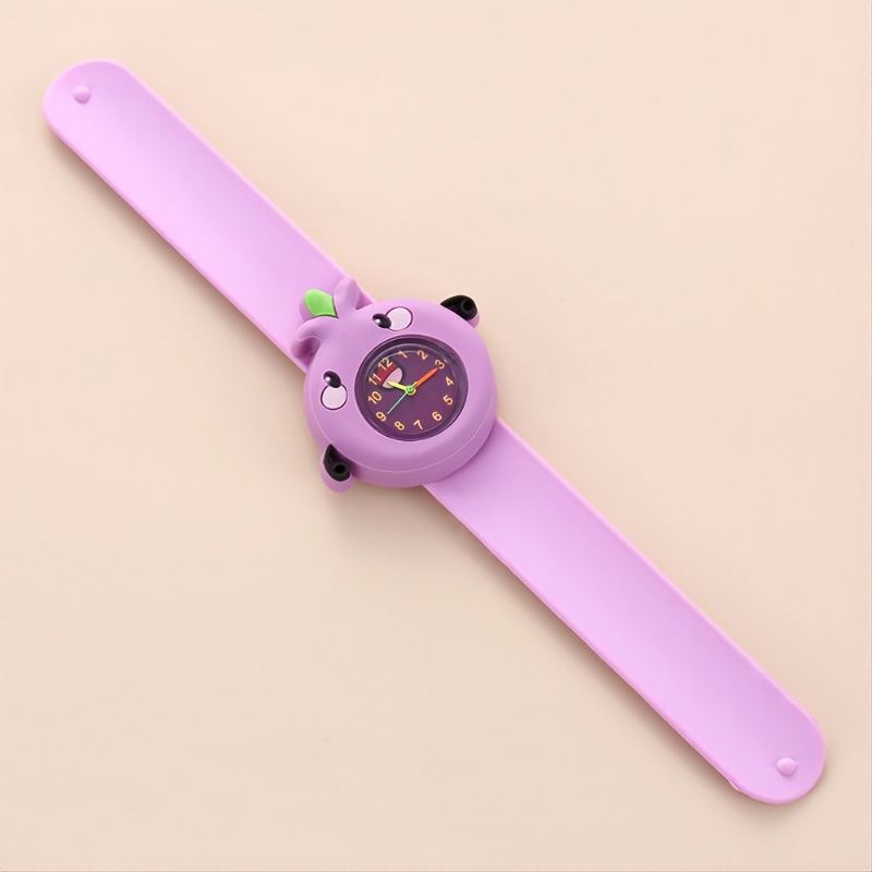 Barnas Fasjonable Chic Cute Purple Rund Cartoon Slap Watch