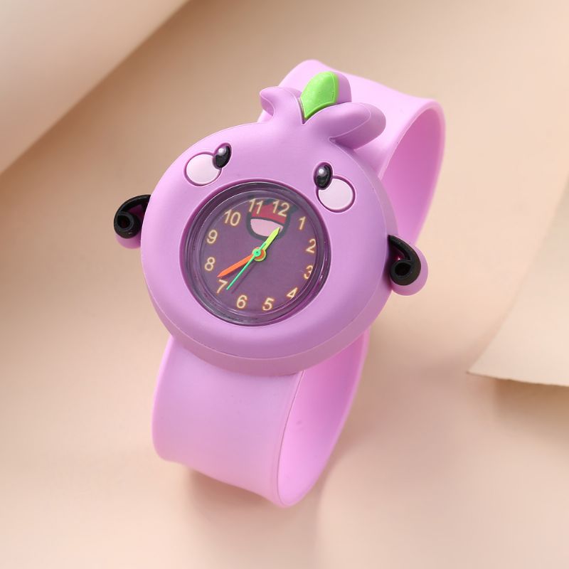 Barnas Fasjonable Chic Cute Purple Rund Cartoon Slap Watch