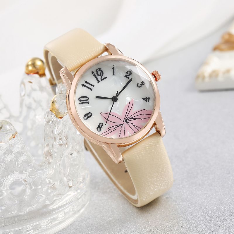 Digital Petal Alloy Leather Watch Charms Gift Bursdagsgaver Til Kvinner Kone Jenter Henne