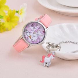 Kids Jenter Unicorn Watch & Charm Armbånd Sett 2stk